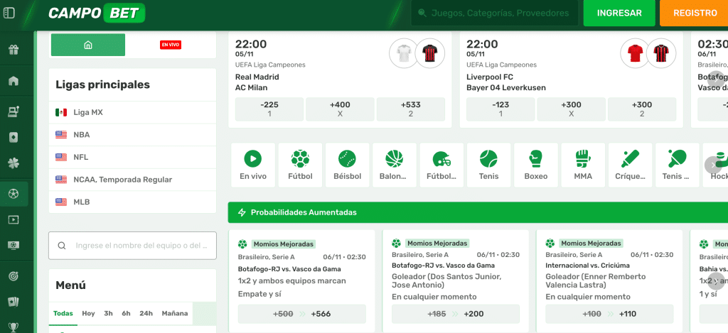 CampoBet mobil sportsbetting med odds, kampmarked og aktuelle kampagner